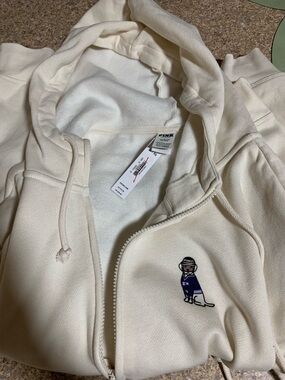 PINK Victoria's Secret Cream Full-Zip Hoodie with Embroidered Dog Patch